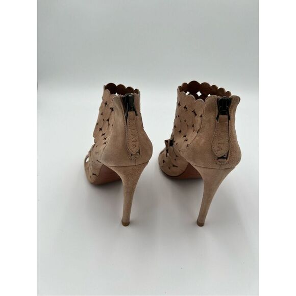 Alaia Paris Laser Cut Suede Booties Sandals Heels Nude Made in Italy 37.5 - Picture 5 of 14
